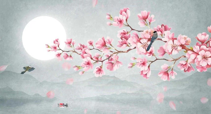 Papier peint tendance floral cerisier poétique, XXL, tendance