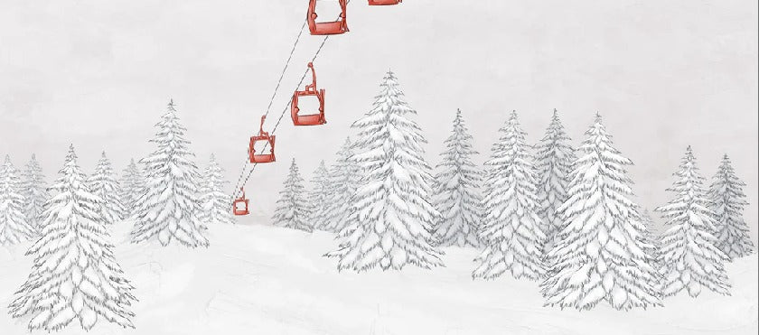 Papier peint montagne télécabine rouge