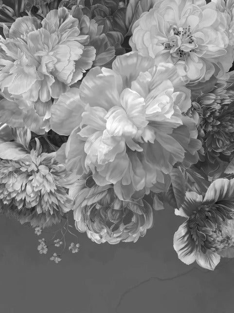 Papier peint fleur pivoine noir et blanc