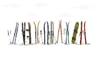 Papier peint panoramique skis colorés