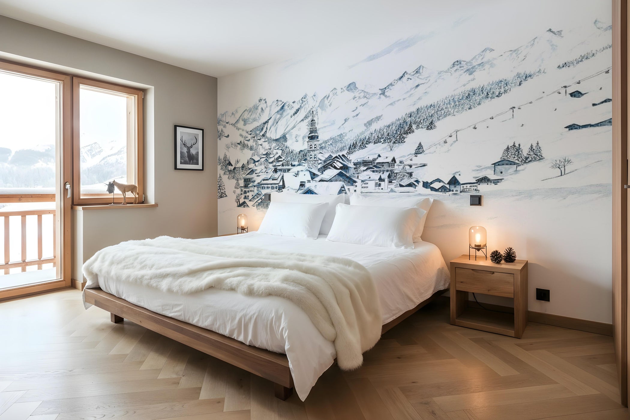 Papier peint panoramique La Clusaz en peinture