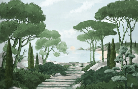 Papier peint balade dans les calanques vert