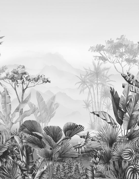 Papier peint tendance tropical noir et blanc, XXL, tendance