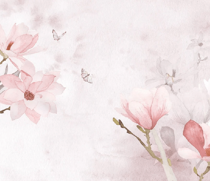 Papier peint aquarelle magnolia rose