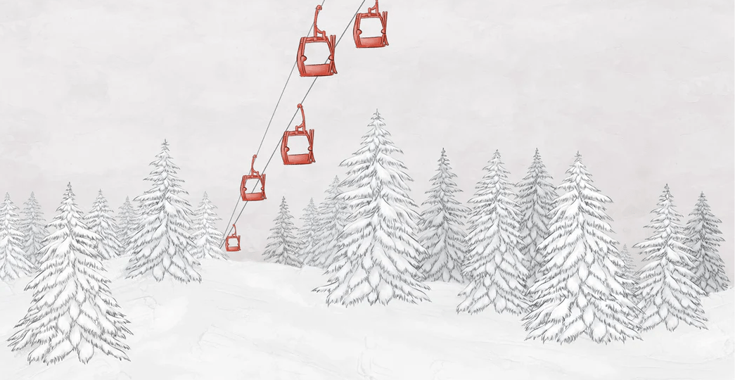 Papier peint montagne télécabine rouge - Muralconcept