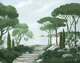 Papier peint balade dans les calanques vert