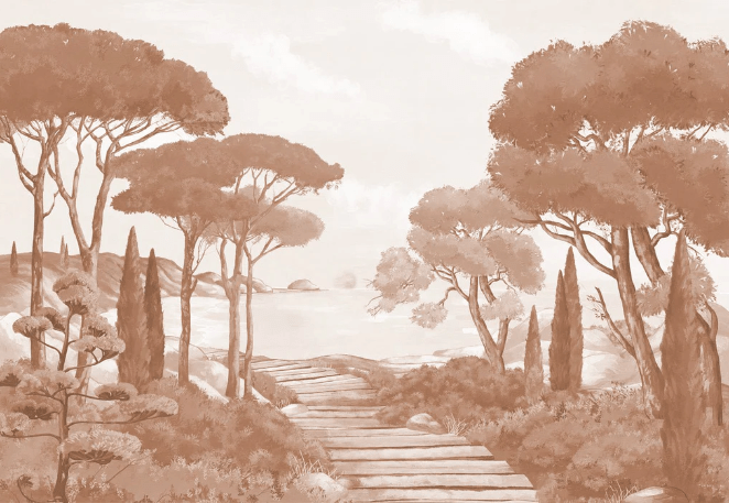 Papier peint balade dans les calanques terracotta, XXL, tendance