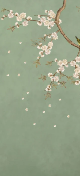Papier peint sakura zen vert - Muralconcept