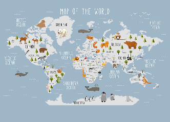 Papier peint Carte du monde illustrée Animaux