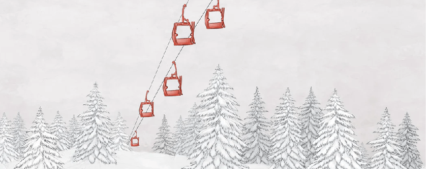 Papier peint montagne télécabine rouge