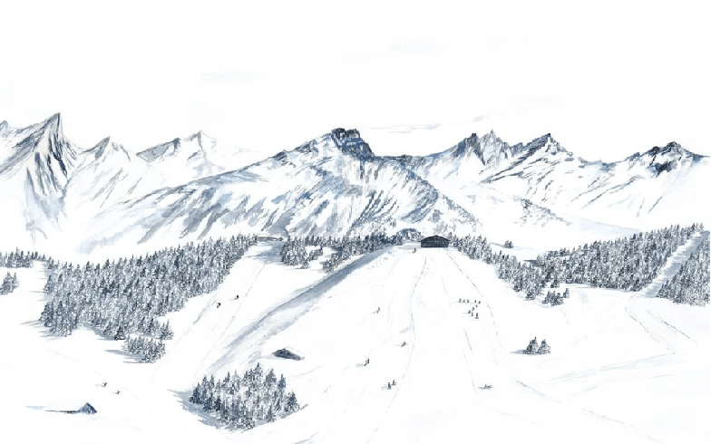 Papier peint montagne Megève – Fresque artistique peinte à la main