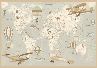 Papier peint enfant carte du monde aviateur