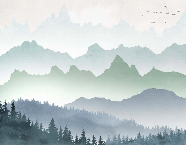 Papier peint brume matinale forêt