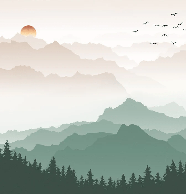 Papier peint montagne dans brume terracotta, XXL, tendance