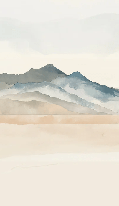 Papier peint panoramique montagne aquarelle pastel – Décor mural paysage apaisant - Muralconcept