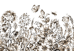 Papier peint champêtre fleur sépia