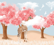 Papier peint panoramique enfant scandinave Girafe & Arbres - Muralconcept