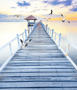 Papier peint trompe l’œil Ponton vue sur mer - Muralconcept