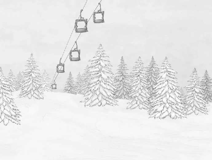 Papier peint montagne télécabine noir & blanc - Muralconcept