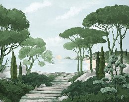 Papier peint balade dans les calanques vert