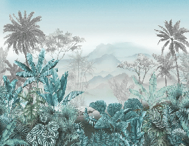 Papier peint tendance tropical bleu - Muralconcept