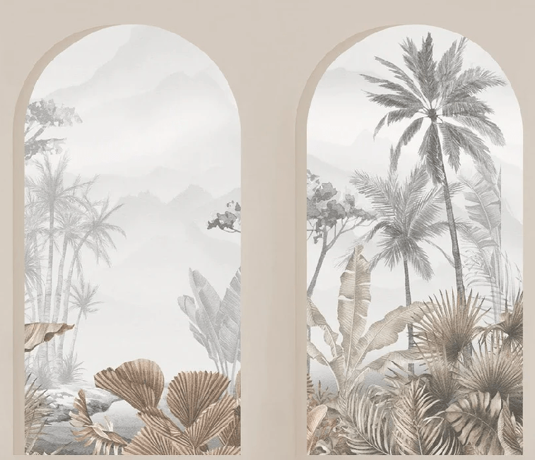 Papier peint arches tropicales sépia