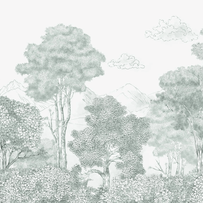 Papier peint panoramique Forêts et Monts vert - Muralconcept