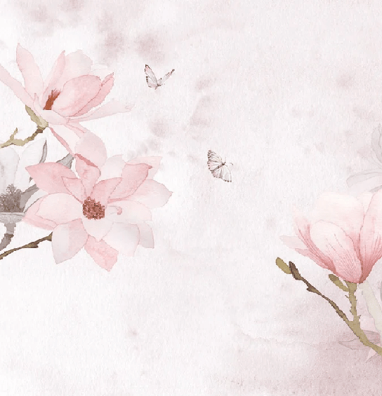 Papier peint aquarelle magnolia rose - Muralconcept
