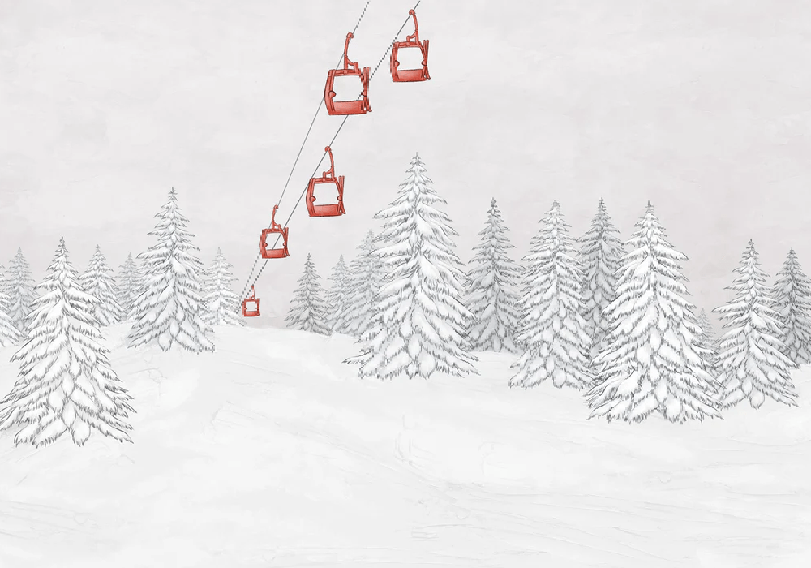 Papier peint montagne télécabine rouge - Muralconcept