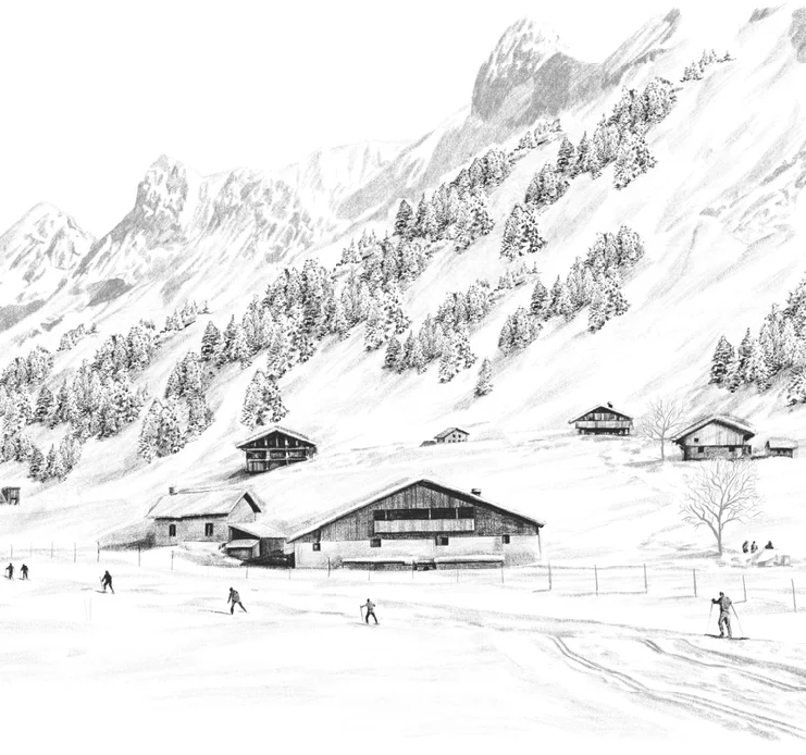 Papier peint Clusaz ski fond montagne Confins - Muralconcept