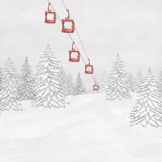 Papier peint montagne télécabine rouge