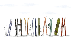 Papier peint panoramique skis colorés - Muralconcept