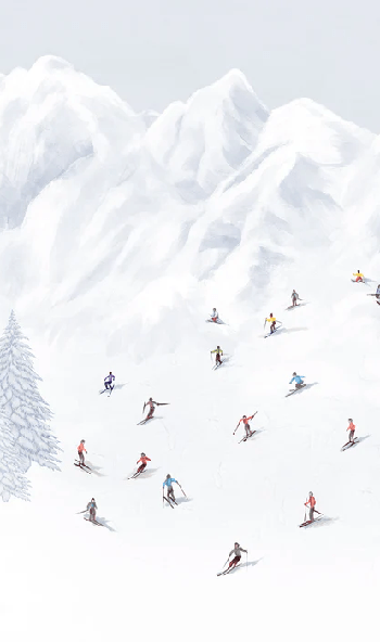 Papier peint montagne skieurs colorés, XXL, tendance