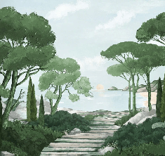 Papier peint balade dans les calanques vert