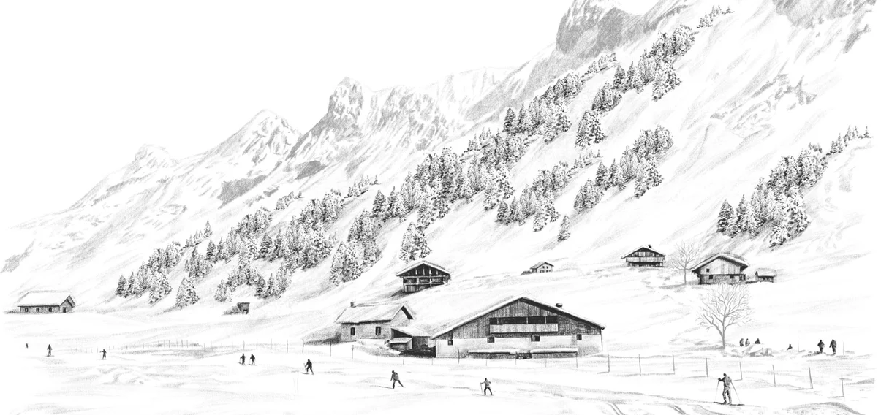 Papier peint Clusaz ski fond montagne Confins - Muralconcept