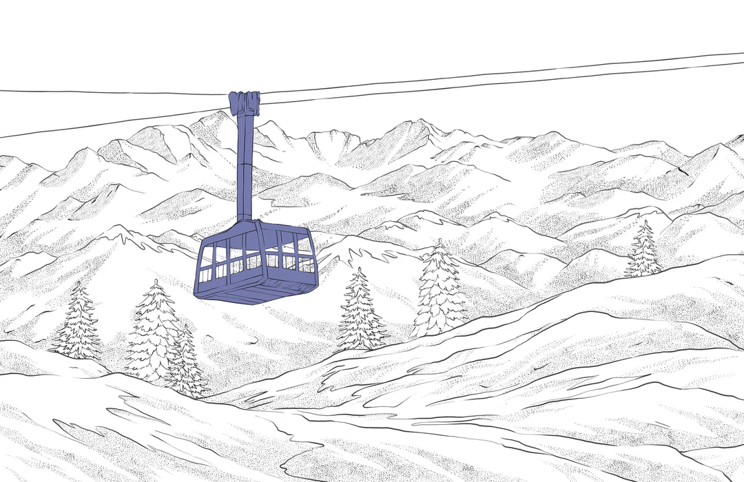 Papier peint La Plagne télécabine bleu