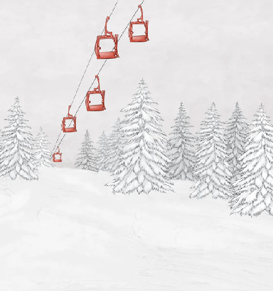 Papier peint montagne télécabine rouge