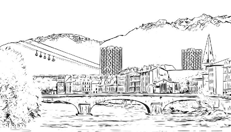 Papier peint téléphérique Grenoble Belledonne - Muralconcept