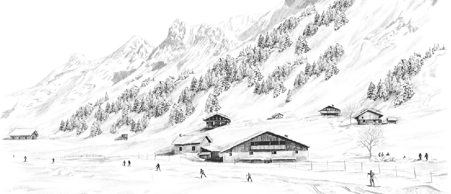 Papier peint Clusaz ski fond montagne Confins - Muralconcept