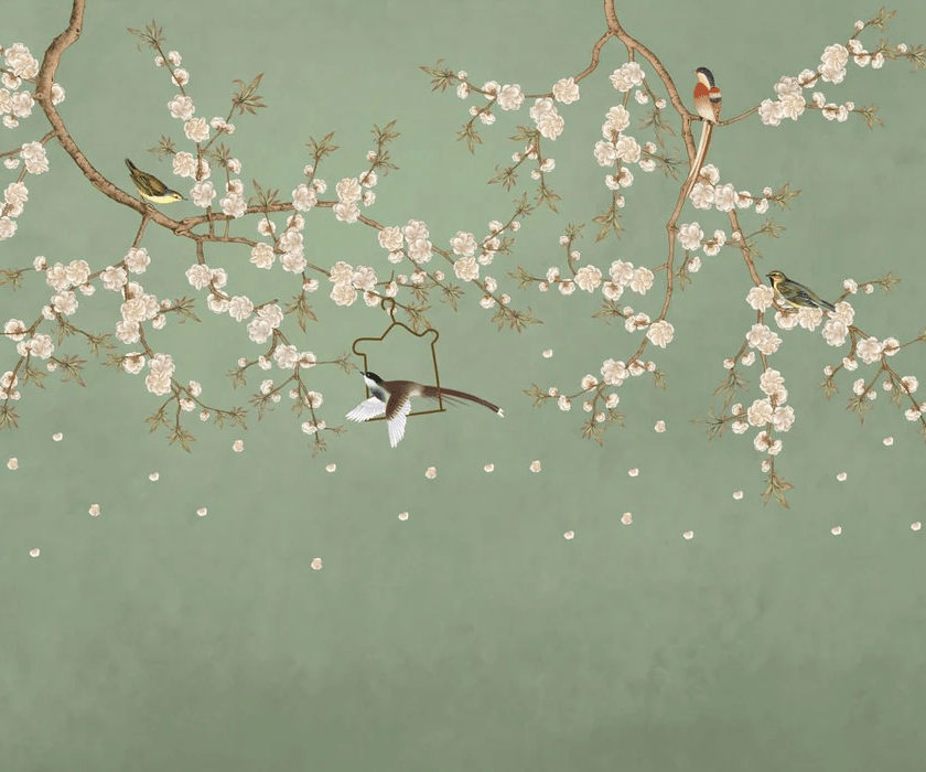 Papel pintado Zen sakura verde - Muralconcept