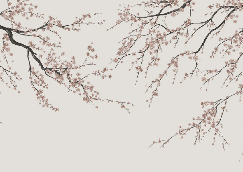 Papier peint panoramique Sakura beige, XXL, tendance