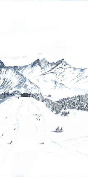 Papier peint montagne Megève – Fresque artistique peinte à la main