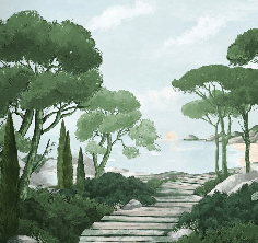 Papier peint balade dans les calanques vert