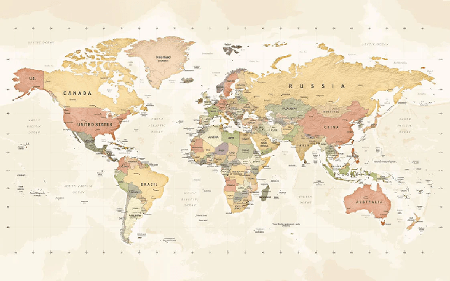 Papier peint panoramique carte du monde exploration - Muralconcept