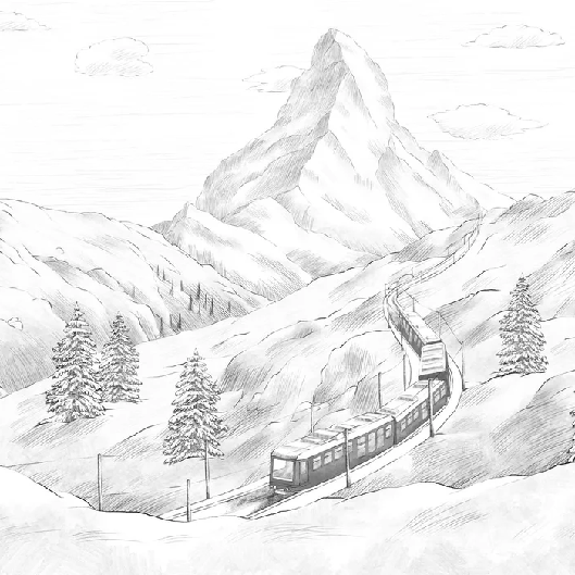 Papier peint panoramique Mont Cervin noir et blanc, XXL, tendance