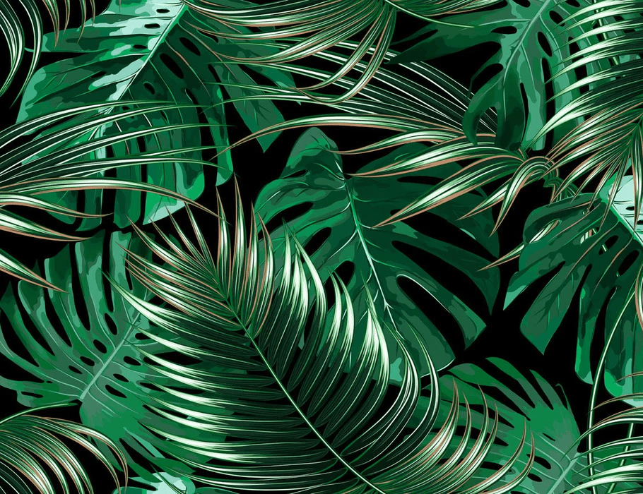 Papier peint intissé grandes feuilles vertes, XXL, tendance