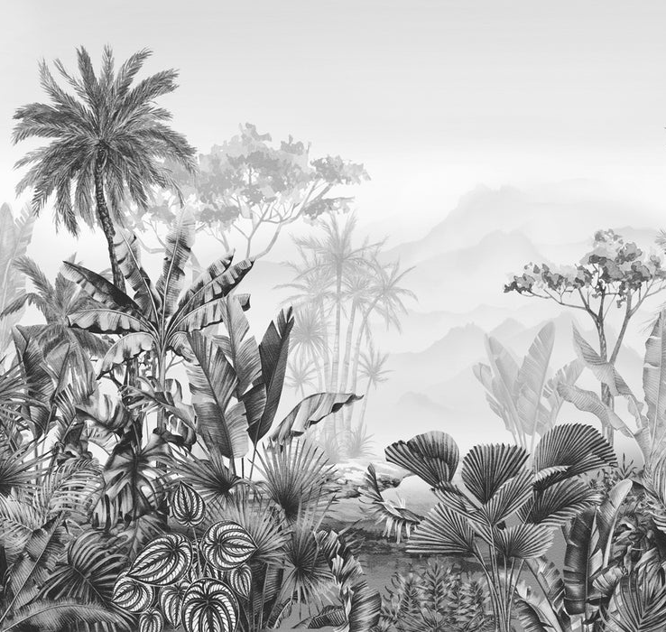 Papier peint tendance tropical noir et blanc - Muralconcept