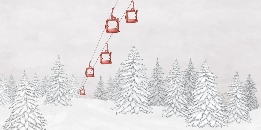 Papier peint montagne télécabine rouge