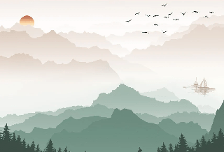 Papier peint montagne dans brume terracotta, XXL, tendance