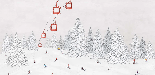 Papier peint télécabine skieurs colorés - Muralconcept